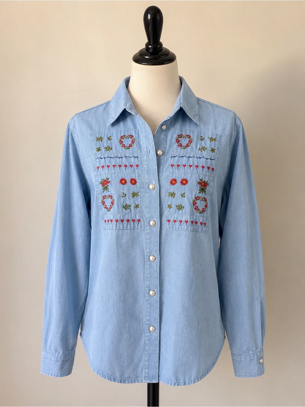 Embroidered Chambray Shirt Western Floral S